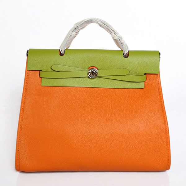 7A Replica Hermes Orange/Green Red Kelly 32cm Togo Leather Bag 1689